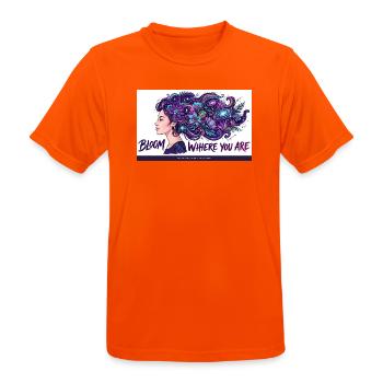 Kosmische Blüten im Haar - Männer T-Shirt atmungsaktiv - Neonorange - Vorne - AI Model Male 185 dark (185cm)