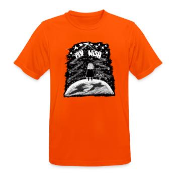 My Wish – Mädchen auf der Erde mit Weihnachtsbaum - Männer T-Shirt atmungsaktiv - Neonorange - Vorne - AI Model Male 185 dark (185cm)
