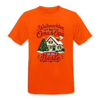 Weihnachten bei Oma und Opa Enkel Kinder - Männer T-Shirt atmungsaktiv - Neonorange - Vorne - AI Model Male 185 dark (185cm)