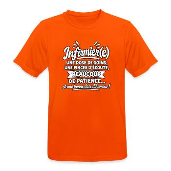 Pfleger-Pflege-Humor – Fürsorge und Geduld - Männer T-Shirt atmungsaktiv - Neonorange - Vorne - AI Model Male 185 dark (185cm)