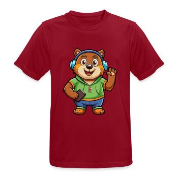 Bär Lustige Zeichentrickfigur Kopfhörer Musik - Männer T-Shirt atmungsaktiv - Dunkelrot - Vorne - AI Model Male 178 light (178cm)