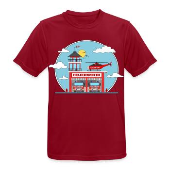 Hélicoptère et camion de pompiers - T-shirt respirant Homme - rouge foncé - Devant - AI Model Male 178 light (178cm)