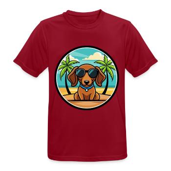 Miniature Dachshund Dog Breed Cartoon Sunglasses - Men's Breathable T-Shirt - dark red - Front - AI Model Male 178 light (178cm)