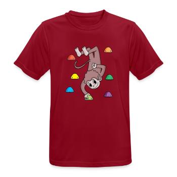 Singe sur le mur d'escalade - escalade - cadeau - T-shirt respirant Homme - rouge foncé - Devant - AI Model Male 178 light (178cm)