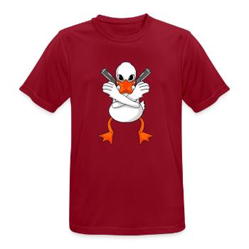 Ente mit Pistole - Männer T-Shirt atmungsaktiv - Dunkelrot - Vorne - AI Model Male 178 light (178cm)