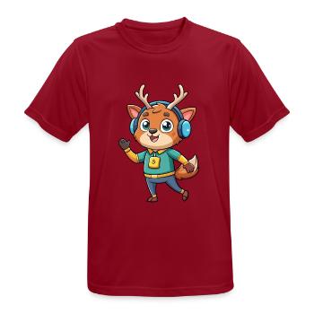 Hirsch Lustige Cartoon Figur Kopfhörer Musik - Männer T-Shirt atmungsaktiv - Dunkelrot - Vorne - AI Model Male 178 light (178cm)