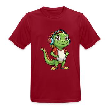 Leguan Lustige Zeichentrickfigur Kopfhörer Musik - Männer T-Shirt atmungsaktiv - Dunkelrot - Vorne - AI Model Male 178 light (178cm)