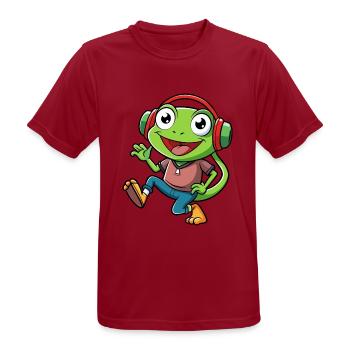 Frosch Lustige Cartoon Figur Kopfhörer Musik - Männer T-Shirt atmungsaktiv - Dunkelrot - Vorne - AI Model Male 178 light (178cm)