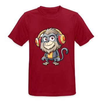Pavian Lustige Cartoon Figur Kopfhörer Musik - Männer T-Shirt atmungsaktiv - Dunkelrot - Vorne - AI Model Male 178 light (178cm)