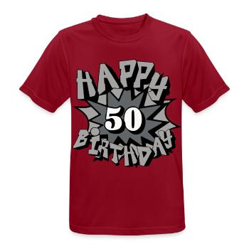 50.Geburtstag,50 Jahre,Airbrush, Happy Birthday(25 - Men's Breathable T-Shirt - dark red - Front - AI Model Male 178 light (178cm)