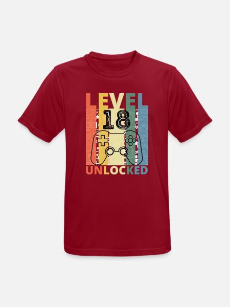 Level 18 Freigeschaltet Lustiger Gamer Geburtstag Achtzehn - Männer T-Shirt atmungsaktiv - Dunkelrot
