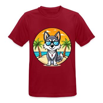 Alaskan Klee Kai Hunderasse Cartoon Sonnenbrille Strand - Männer T-Shirt atmungsaktiv - Dunkelrot - Vorne - AI Model Male 178 light (178cm)