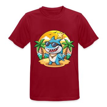 Lunettes de soleil de plage d’été de dessin animé drôle de requin - T-shirt respirant Homme - rouge foncé - Devant - AI Model Male 178 light (178cm)