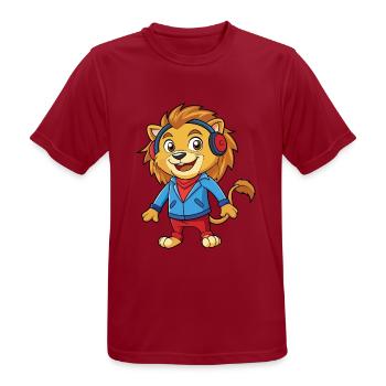 Lion Funny Cartoon Character Headphone Music - Men's Breathable T-Shirt - dark red - Front - AI Model Male 178 light (178cm)