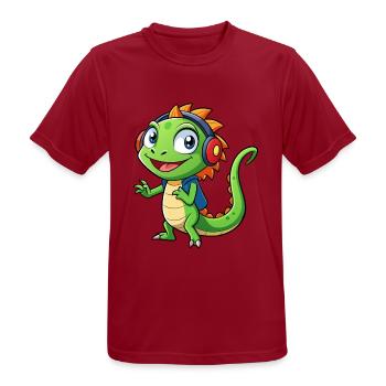 Eidechse Lustige Zeichentrickfigur Kopfhörer Musik - Männer T-Shirt atmungsaktiv - Dunkelrot - Vorne - AI Model Male 178 light (178cm)