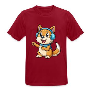 Dog Funny Cartoon Character Headphone Music - Men's Breathable T-Shirt - dark red - Front - AI Model Male 178 light (178cm)