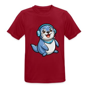 Seal Funny Cartoon Character Musique de casque - T-shirt respirant Homme - rouge foncé - Devant - AI Model Male 178 light (178cm)