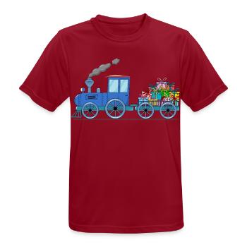 Children's train train with trailer in blue - Men's Breathable T-Shirt - dark red - Front - AI Model Male 178 light (178cm)