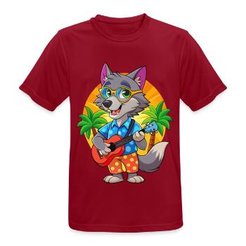 Lustige Wolf Cartoon Sommer Strand Sonnenbrille Gitarre - Männer T-Shirt atmungsaktiv - Dunkelrot - Vorne - AI Model Male 178 light (178cm)