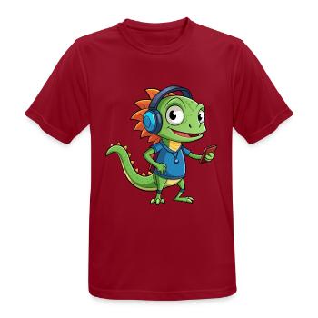 Eidechse Lustige Zeichentrickfigur Kopfhörer Musik - Männer T-Shirt atmungsaktiv - Dunkelrot - Vorne - AI Model Male 178 light (178cm)