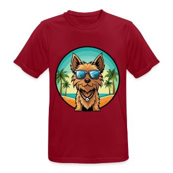 Australian Silky Terrier Hunderasse Cartoon Beach - Männer T-Shirt atmungsaktiv - Dunkelrot - Vorne - AI Model Male 178 light (178cm)