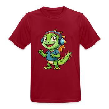 Leguan Lustige Zeichentrickfigur Kopfhörer Musik - Männer T-Shirt atmungsaktiv - Dunkelrot - Vorne - AI Model Male 178 light (178cm)