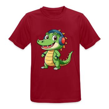 Krokodil Lustige Zeichentrickfigur Kopfhörer Musik - Männer T-Shirt atmungsaktiv - Dunkelrot - Vorne - AI Model Male 178 light (178cm)