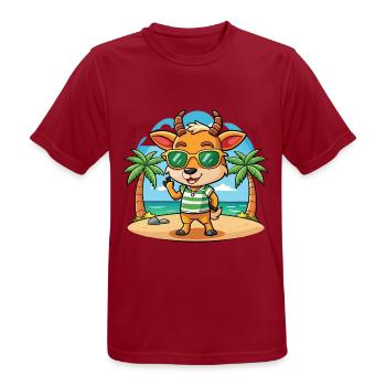 Antelope Funny Cartoon Summer Beach Sunglasses - Men's Breathable T-Shirt - dark red - Front - AI Model Male 178 light (178cm)