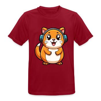 Hamster Lustige Zeichentrickfigur Kopfhörer Musik - Männer T-Shirt atmungsaktiv - Dunkelrot - Vorne - AI Model Male 178 light (178cm)