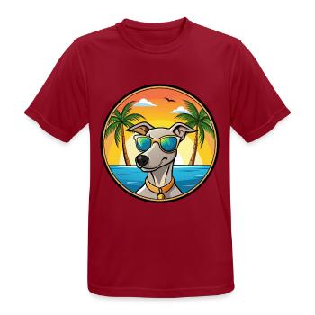 Lurcher Hunderasse Cartoon Sonnenbrille Strand - Männer T-Shirt atmungsaktiv - Dunkelrot - Vorne - AI Model Male 178 light (178cm)
