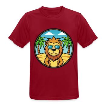 Lion Funny Cartoon Summer Beach Sunglasses Sticker - Men's Breathable T-Shirt - dark red - Front - AI Model Male 178 light (178cm)