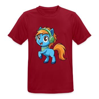 Pony Lustige Zeichentrickfigur Kopfhörer Musik - Männer T-Shirt atmungsaktiv - Dunkelrot - Vorne - AI Model Male 178 light (178cm)