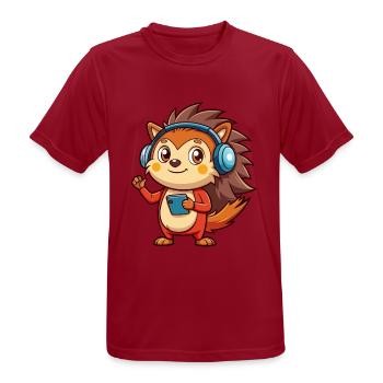 Igel Lustige Zeichentrickfigur Kopfhörer Musik - Männer T-Shirt atmungsaktiv - Dunkelrot - Vorne - AI Model Male 178 light (178cm)