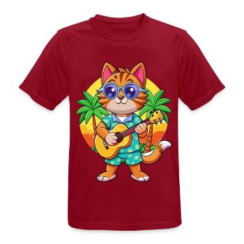Lustige Katze Cartoon Sommer Strand Sonnenbrille Gitarre - Männer T-Shirt atmungsaktiv - Dunkelrot - Vorne - AI Model Male 178 light (178cm)