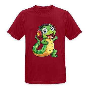 Schlange Lustige Zeichentrickfigur Kopfhörer Musik - Männer T-Shirt atmungsaktiv - Dunkelrot - Vorne - AI Model Male 178 light (178cm)