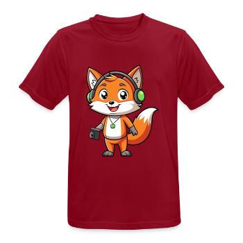 Fuchs Lustige Zeichentrickfigur Kopfhörer Musik - Männer T-Shirt atmungsaktiv - Dunkelrot - Vorne - AI Model Male 178 light (178cm)