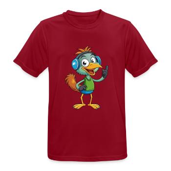Emu Lustige Zeichentrickfigur Kopfhörermusik - Männer T-Shirt atmungsaktiv - Dunkelrot - Vorne - AI Model Male 178 light (178cm)