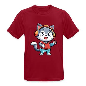 Katze Lustige Cartoon Figur Kopfhörer Musik - Männer T-Shirt atmungsaktiv - Dunkelrot - Vorne - AI Model Male 178 light (178cm)