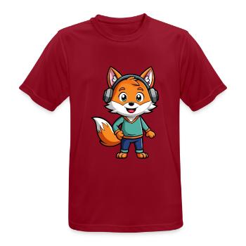 Fuchs Lustige Zeichentrickfigur Kopfhörer Musik - Männer T-Shirt atmungsaktiv - Dunkelrot - Vorne - AI Model Male 178 light (178cm)