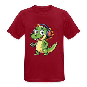 Krokodil Lustige Zeichentrickfigur Kopfhörer Musik - Männer T-Shirt atmungsaktiv - Dunkelrot - Vorne - AI Model Male 178 light (178cm)