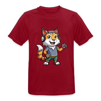 Luchs Lustige Zeichentrickfigur Kopfhörermusik - Männer T-Shirt atmungsaktiv - Dunkelrot - Vorne - AI Model Male 178 light (178cm)