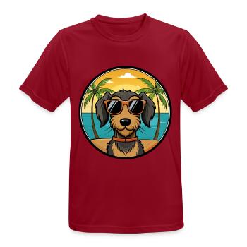 Wirehaired Dachshund Dog Breed Cartoon Sunglasses - Men's Breathable T-Shirt - dark red - Front - AI Model Male 178 light (178cm)