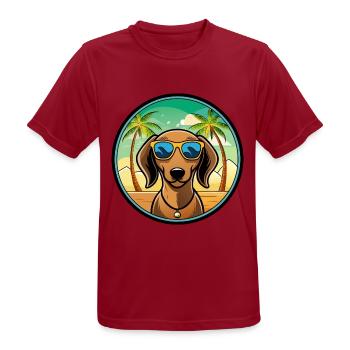 Dachshund Dog Breed Cartoon Sunglasses Beach - Men's Breathable T-Shirt - dark red - Front - AI Model Male 178 light (178cm)