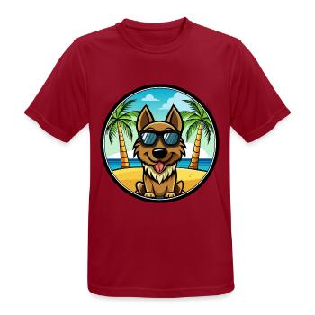 Black Tan Dog Breed Cartoon Sunglasses Beach - Men's Breathable T-Shirt - dark red - Front - AI Model Male 178 light (178cm)