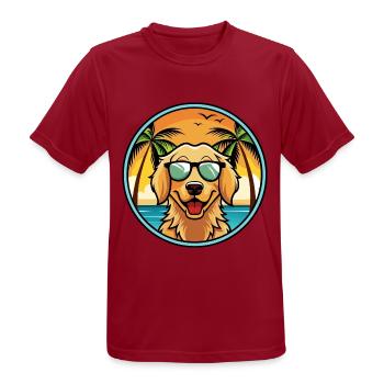 Flat Coated Retriever Dog Breed Cartoon Sunglasses - Men's Breathable T-Shirt - dark red - Front - AI Model Male 178 light (178cm)