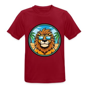 Lion Funny Cartoon Summer Beach Sunglasses Sticker - Men's Breathable T-Shirt - dark red - Front - AI Model Male 178 light (178cm)