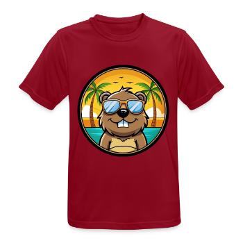 Biber Lustige Cartoon Sommer Strand Sonnenbrille Cool - Männer T-Shirt atmungsaktiv - Dunkelrot - Vorne - AI Model Male 178 light (178cm)