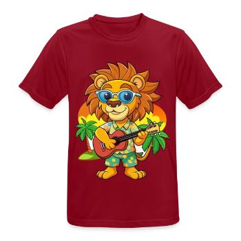 Funny Lion Summer Beach Sunglasses Hawaiian - Men's Breathable T-Shirt - dark red - Front - AI Model Male 178 light (178cm)