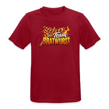 Team Bratwurst Grillhelden - Männer T-Shirt atmungsaktiv - Dunkelrot - Vorne - AI Model Male 178 light (178cm)