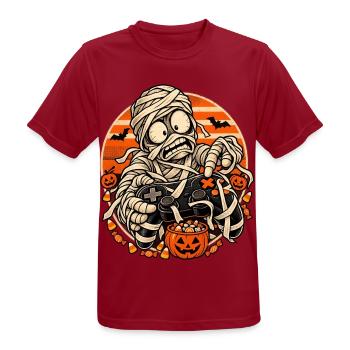 Halloween-Mumien-Gamer vor Retro-Sonne - Männer T-Shirt atmungsaktiv - Dunkelrot - Vorne - AI Model Male 178 light (178cm)